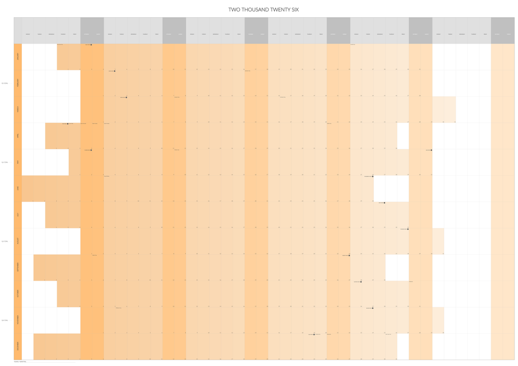 2026 Year-at-a-Glance Monthly Calendar — Digital Download