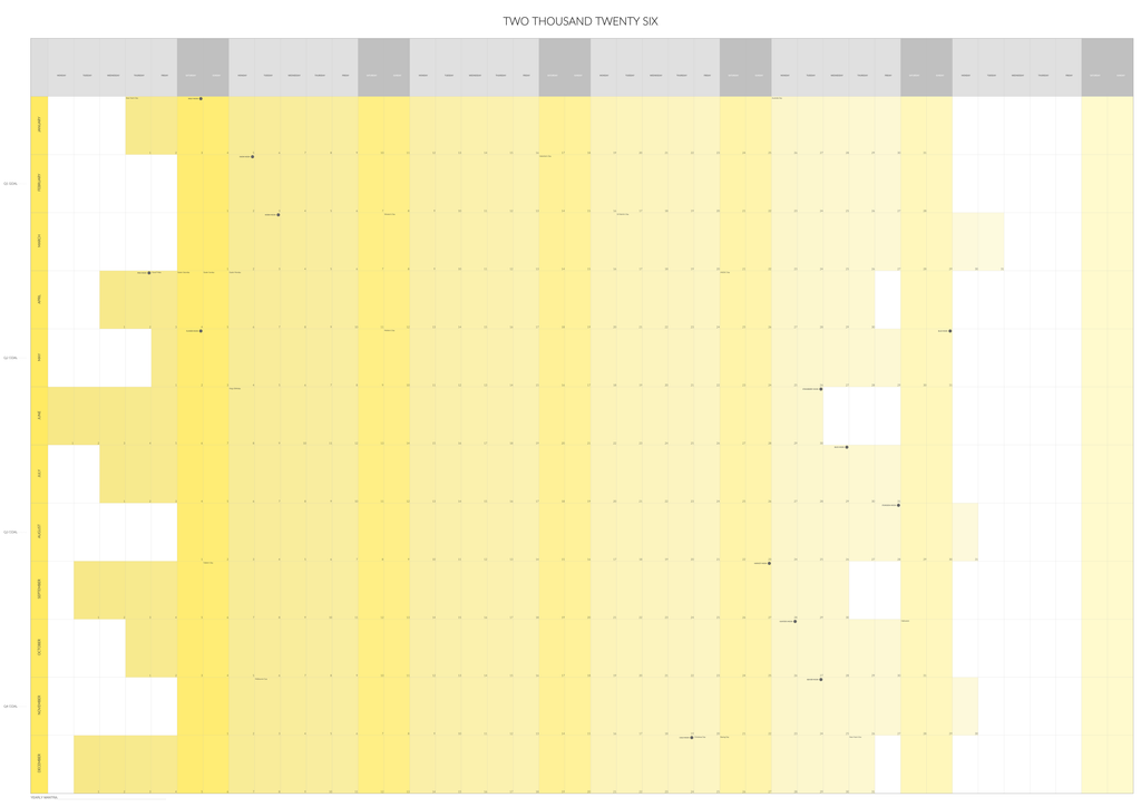 2026 Year-at-a-Glance Monthly Calendar — Digital Download